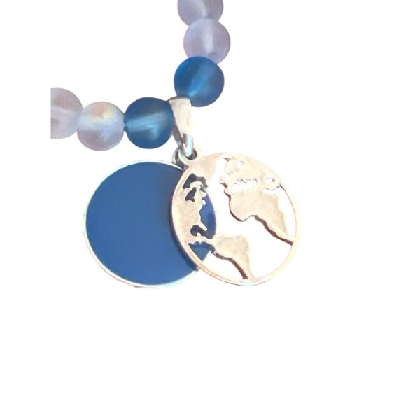 Vintage Blue Iridescent Frosted Beads Necklace Earth 2 Piece Pendant 18" Long - Picture 5 of 6